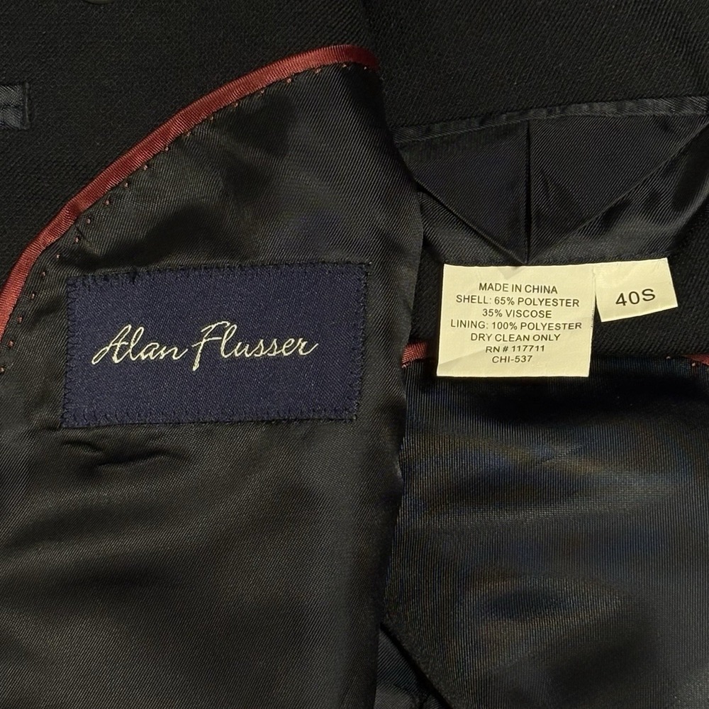 Alan Flusser Blazer Mens‎ 40S Black Two Button Gold Buttons Sport Coat Jacket - Picture 4 of 6
